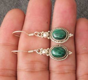 Superbe Argent Sterling 925 Plaqué Bohème Style À La Mode Vert Malachite Pierre Précieuse Faite À La Main Lunette Anniversaire Boucle D'oreille - Product Image 4