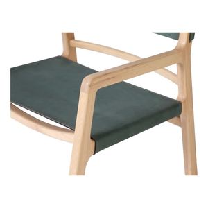 Silla de comedor con brazos, hecha de madera maciza de teca con asiento y respaldo de cuero, color madera natural, para uso en interiores y exteriores. - Product Image 4