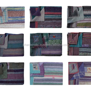 Wholesale Vintage Kantha <b>Quilt</b> <b>Indian</b> Stripe Sari Kantha Blanket - Product Image 1