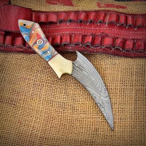 Couteau à désosser fait main en acier damassé avec manche en feuille de résine et couteau de boucher en cuir fin couteau de camping - Product Image 3