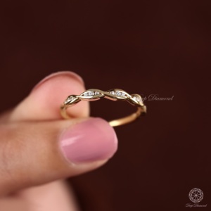 Trenzado corte redondo laboratorio crecido diamante boda banda 14K oro sólido - Product Image 5