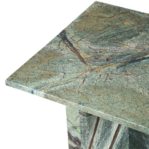 Chevet moderne en marbre vert fait à la main, accent carré avec base en piédestal croisé, meubles de luxe de style fermier pour le salon et la chambre à coucher - Product Image 5