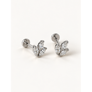 Boucles d'oreilles clous en acier inoxydable, coupe marquise, motif fleur - Product Image 1