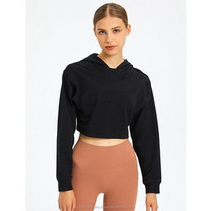 Jersey deportivo informal para mujer, sudadera de Yoga, sudaderas suaves de algodón de invierno con capucha recortadas, ajuste relajado para correr - Product Image 6