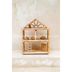 Maison de poupée en rotin naturel pour enfants, modèle de maison de poupée à 2 étages, meubles et jouets pour enfants - Product Image 2