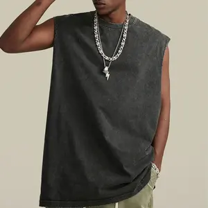 Camiseta sin mangas de entrenamiento para hombre, ropa atlética para gimnasio, camiseta sin mangas, chaleco de entrenamiento físico de gran tamaño con lavado ácido Vintage desgastado - Product Image 2