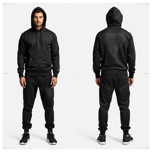 Conjunto Deportivo para Hombre, Negro, Casual, con Pedrería, Corte Ajustado, Transpirable, 100% Algodón, Sudadera con Capucha y Pantalones Jogger, Estilo Urbano de Lujo - Product Image 4