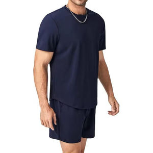 Ensemble short et t-shirt décontracté en tricot uni brodé pour homme, écologique, léger, 100 % coton, été - Product Image 4