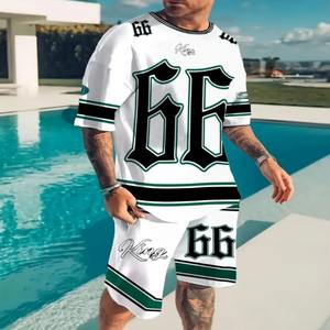 Conjunto de Camiseta de algodón orgánico con estampado de sublimación personalizado 2025 para hombre, pantalones cortos transpirables de verano y traje de camisa - Product Image 3