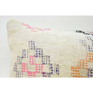 Coussin Kantha en laine multicolore 16x36 pouces Coussin décoratif tissé avec motif vintage - Product Image 2