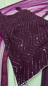 Ensemble Kurti droit de couleur vin de designer ethnique avec palazzo et dupatta Ensemble Kurti palazzo Ensemble Georgette Salwar Kameez Dupatta - Product Image 5