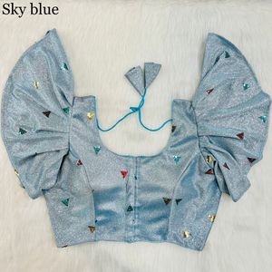 Blusa Sari India elegante de alta calidad Hermosas mangas de mariposa con brillo para ropa festiva informal para fiestas Hechas de seda - Product Image 3