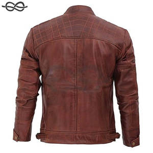 Chaqueta de motociclista de piel de cordero Real acolchada Cafe Racer Zip Up Moto chaquetas para hombres Elegante ropa de abrigo duradera - Product Image 2