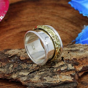 Bague Fidget Spinner en argent sterling 92.5 Bijoux de mariage classiques Zircon Rhodium Plaqué or Platine Matériau principal Pierre taillée 10 - Product Image 2