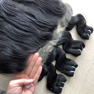 Extensiones de cabello de trama natural, venta al por mayor, cabello indio virgen humano crudo 10A 12A, paquetes de ondas corporales de cabello doble dibujado con frontales - Product Image 1