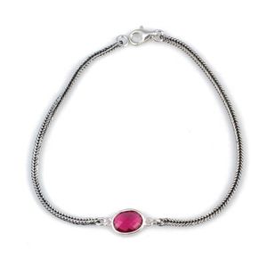 925 Sterling Silver Ruby Colored Stone Fox Tail Chain <b>Bracelet</b> Fine Link Chain & <b>Bracelet</b> - Product Image 1
