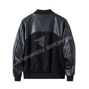 Chaqueta universitaria con bordado de béisbol americano personalizado, lana de concha, Mangas de cuero, cierre de botón de presión, forro interior acolchado - Product Image 2