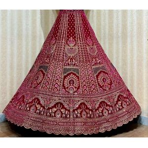Exclusivo Riddhi Suman nupcial conjunto 12 Kali Lehenga con Jarakan bordado doble Dupatta para ocasiones especiales de fiesta - Product Image 3