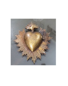 Ensemble de 2 Pcs cœur sacré en métal doré antique sur support cœur sacré en strass - Product Image 6