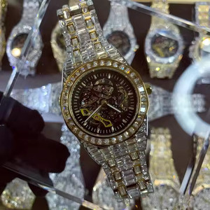 Customised Antique Stainless Steel Hip Hop Style Luxury Quartz <b>Watch</b> Bling Full Iced Out Baguette <b>Black</b> <b>for</b> Men <b>Women</b> - Product Image 4