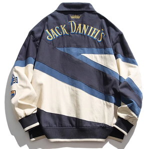 เสื้อแจ็คเก็ตนักเบสบอลสำหรับผู้ชายเสื้อแจ็คเก็ตนักเบสบอลแขนเย็บปะติดโลโก้งานตามสั่ง - Product Image 2