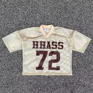 Camiseta de fútbol americano, tela de malla, ropa de adulto de alta calidad, camiseta de malla con cuello en V, camisetas de manga corta de gran tamaño, deportes elegantes - Product Image 5