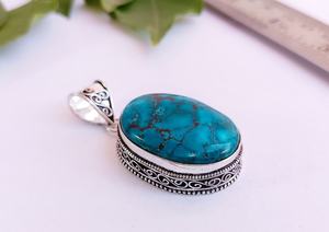 Collar con Colgante Turquesa Vintage, Colgante Plateado Hecho a Mano, Joyería Fina, Regalo para Ella, Regalo para Mamá - Product Image 3