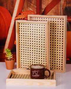 Juego moderno de bandejas decorativas y para servir de madera-Tamaños pequeños, medianos y grandes-Opciones naturales y de colores - Product Image 2