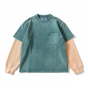 เสื้อยืดแฟชั่นสีดำพร้อมแขนด้านในสีขาว | เสื้อผ้าแนวสตรีทแบบชั้นสำหรับขายส่ง - Product Image 5