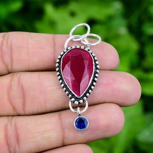 Bijoux pour femmes pendentif style bohème en argent sterling 925 pendentif en pierre précieuse rubis tendance fait main cadeau pour l'amour - Product Image 3