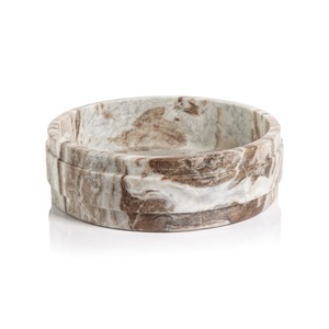 จานหินทรงกลมลายหินอ่อนสีขาวและน้ำตาลสำหรับตกแต่งบ้านหรูหรากลางโต๊ะรับประทานอาหารในห้องนั่งเล่น - Product Image 3