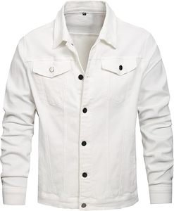 แจ็กเก็ตยีนส์สีขาวสำหรับผู้ชายผ้าลูกฟูกระบายอากาศบุขนสัตว์ - Product Image 1