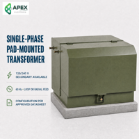 Transformateur monophasé à carter ouvert 10-50 kVA, monté sur socle, 13,8 kV GrdY/7,97 kV vers 120/240 V 60 Hz, en boucle ou radial pour extension URD