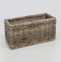 Panier de rangement large en rotin pour bibliothèque, gris naturel, design flexible