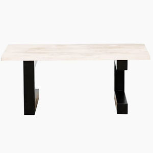 Mesa de centro Rectangular contemporánea, madera de mango duradera, patas en forma de U de Metal negro audaz, pieza decorativa moderna para sala de estar - Product Image 1