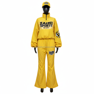 Conjunto cortavientos de nailon GSM 220 para mujer, cortavientos holgado de cuello alto, Color amarillo, manga completa, logotipo personalizado bordado, cortavientos de talla grande - Product Image 1