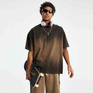 Camiseta de algodón con lavado ácido de piedra para hombre, camiseta de calle de entrenamiento atlético de ajuste Regular informal con estampado de la mejor edición - Product Image 4