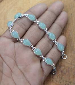 Aqua Chalcedony 925 Sterling Silver <b>Adjustable</b> <b>Bracelet</b> Handmade Pear Shape 10 Stone Gemstone Jewelry Gifts Women - Product Image 4