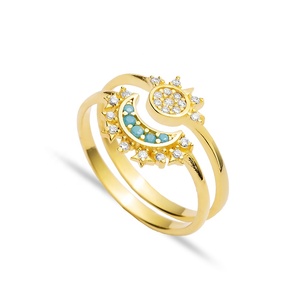 Luna y sol diseño claro y turquesa CZ piedra plata racimo anillo venta al por Mayor turco hecho a mano racimo joyería - Product Image 1