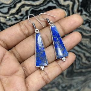 Wholesale Lapis Lazuli <b>Hoops</b> Earrings silver Plated <b>Chunky</b> Earrings for Women Blue Color Ear Wires for Anniversaries - Product Image 3