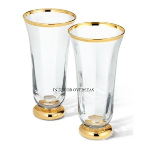 Set Of 2 High Gold Plated Metal Base And <b>Top</b> Designer For Clear Glass Cylendriical Shape Wedding Decor Hurricane Candle Holder - Product Image 6