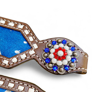 ชุดที่วางศีรษะและแผ่นเต้านมม้าชาวตะวันตกตกแต่งหนังล้างกรดฝังด้วยแผ่นหนังสีขาว OEM ได้รับการยอมรับ - Product Image 6