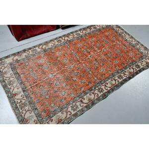 Tapis vintage 3,7 x 6,7 pieds, tapis turc, tapis oriental en laine orange - Product Image 1