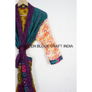 ชุดกิโมโนผ้าซาตินของผู้หญิงอินเดียที่หรูหราทำด้วยมือสไตล์โบฮีเมียนชุดนอนฤดูร้อนลายดอกไม้สำหรับปาร์ตี้กลางคืนผ้าคลุมชายหาดสวมใส่สบาย - Product Image 3