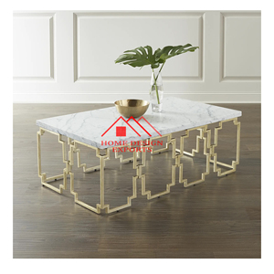 Table basse moderne en acier inoxydable, Table de salon en métal doré Antique de haute qualité avec plateau en marbre - Product Image 1