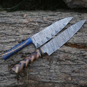 Cuchillo de chef de acero de Damasco estilo japonés hecho a mano VG10 67 capas de acero al carbono Funda de cuero para deshuesar afilado para uso en la cocina - Product Image 2