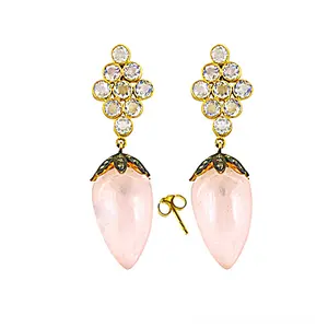 Women's Rose Quartz <b>Drop</b> <b>Earrings</b> with Gold Plating Accents <b>Fashion</b> Jewelry Gift - Product Image 2