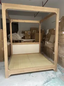 Groothandel Luxe Modern Nieuwste Design Slaapkamermeubilair Sterke Basis Massief Eiken Houten Koningin Kingsize Hemelbed