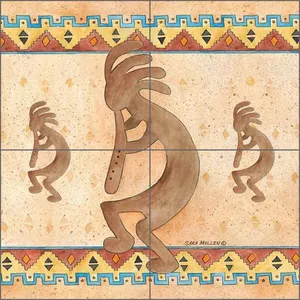 Kokopelli Tile Backsplash Mullen Southwest Art Cerámica Mural Murales de pared SM137 - Product Image 1
