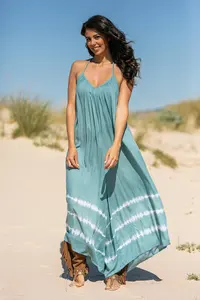 2023 Boho Chic Vintage longue Maxi robe nouveau Style col en v cravate teinture maillots de bain parole longueur bohème Look - Product Image 3